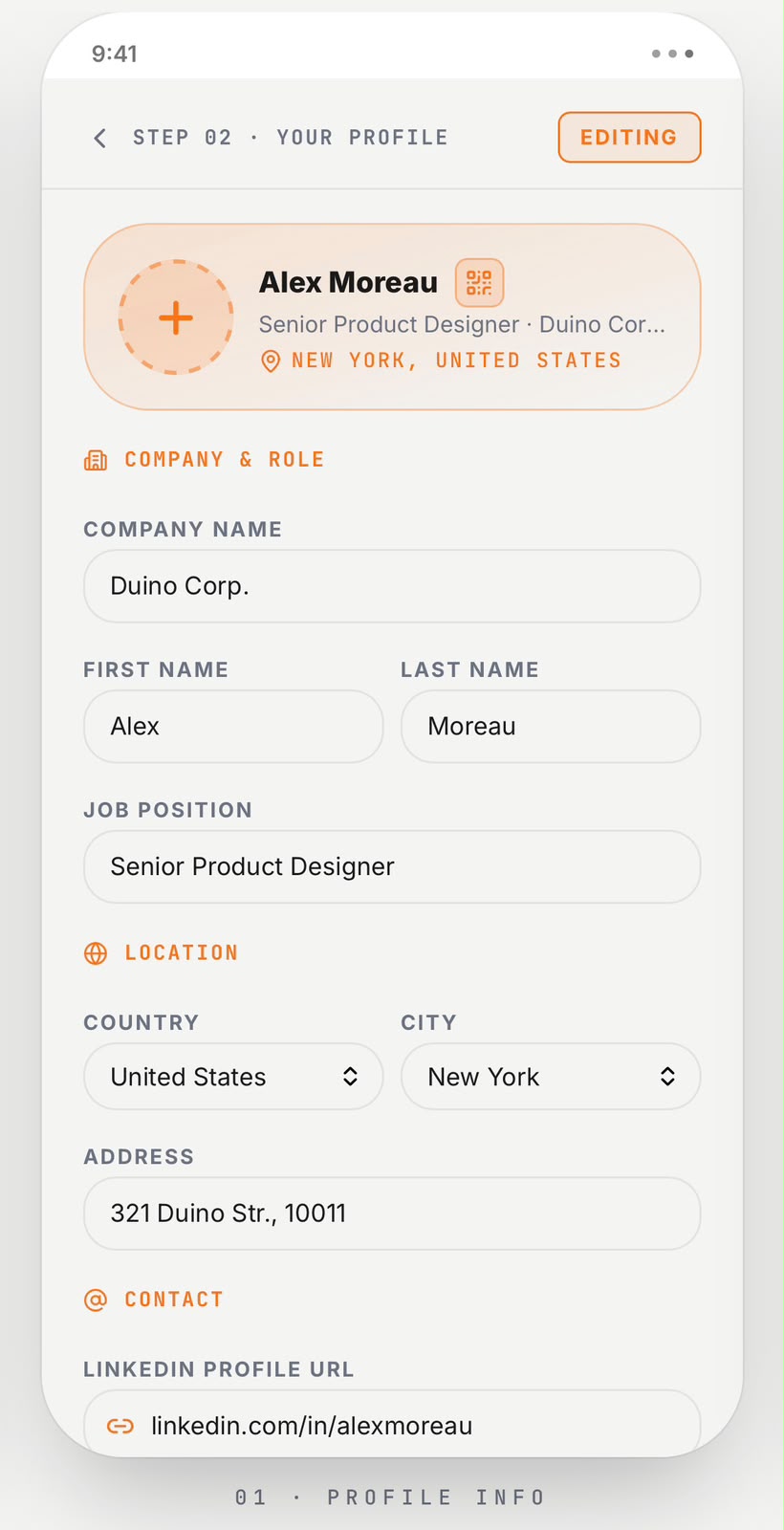 Profile info
